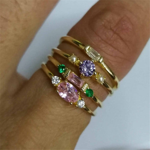 18k Gold Plated 4-Piece Rings Simple Set